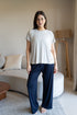 Women summer pajama set Oversized Light Grey shirt + Dark Blue Pants